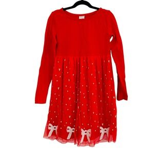 Hanna Andersson‎ Red Tulle Midi Heart Bow Dress Long Sleeve Girls 8 Formal Cute